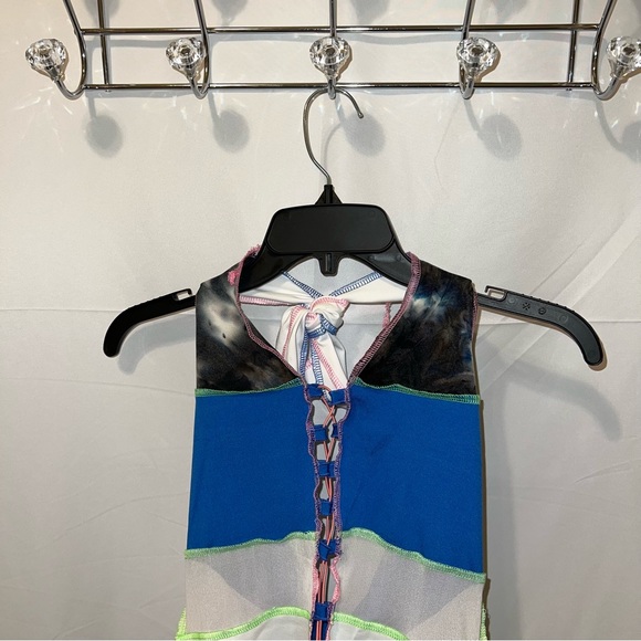 Color It In Colorblock Halter Top - Blue Green Pink Topstitching Distressed - Picture 3 of 16